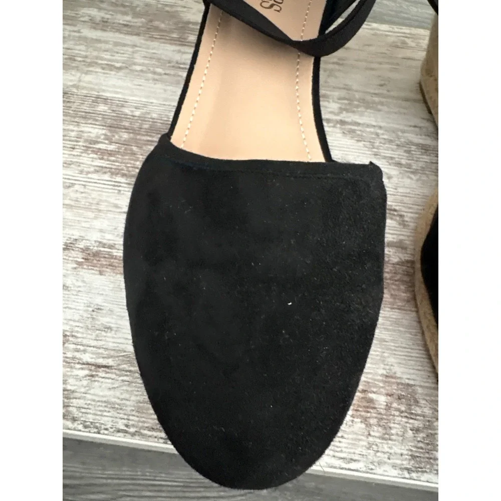 Dream Pairs Womens Black Faux Suede Closed Toe Espadrille Wedge Sandals Size 8.5